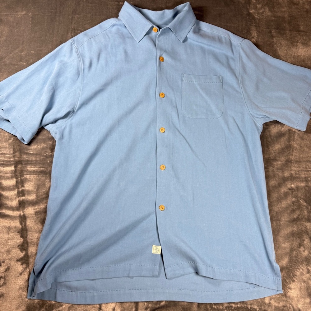 Tommy Bahama Original Fit Silk Button Down Shirt Mens Large Blue